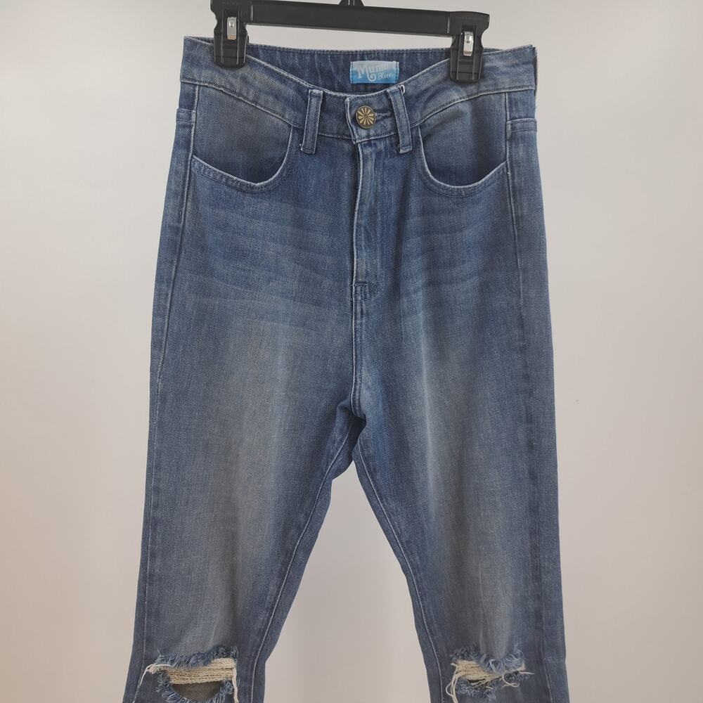 Show Me Your Mumu Brooklyn Jeans 26 High Waist‎ Distressed Fray Hem Harbor Blue - Picture 6 of 10